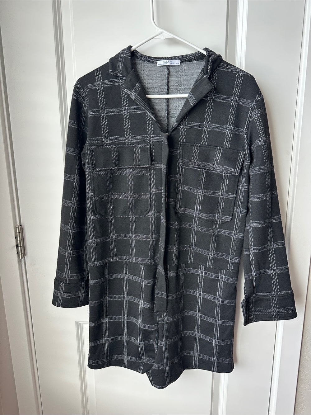 Zara Black & Gray Plaid Utility Collared Romper